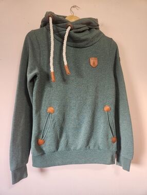 Wanakome Hera Cross Neck Cowl Hoodie Green Pullover XS Made In Turkey